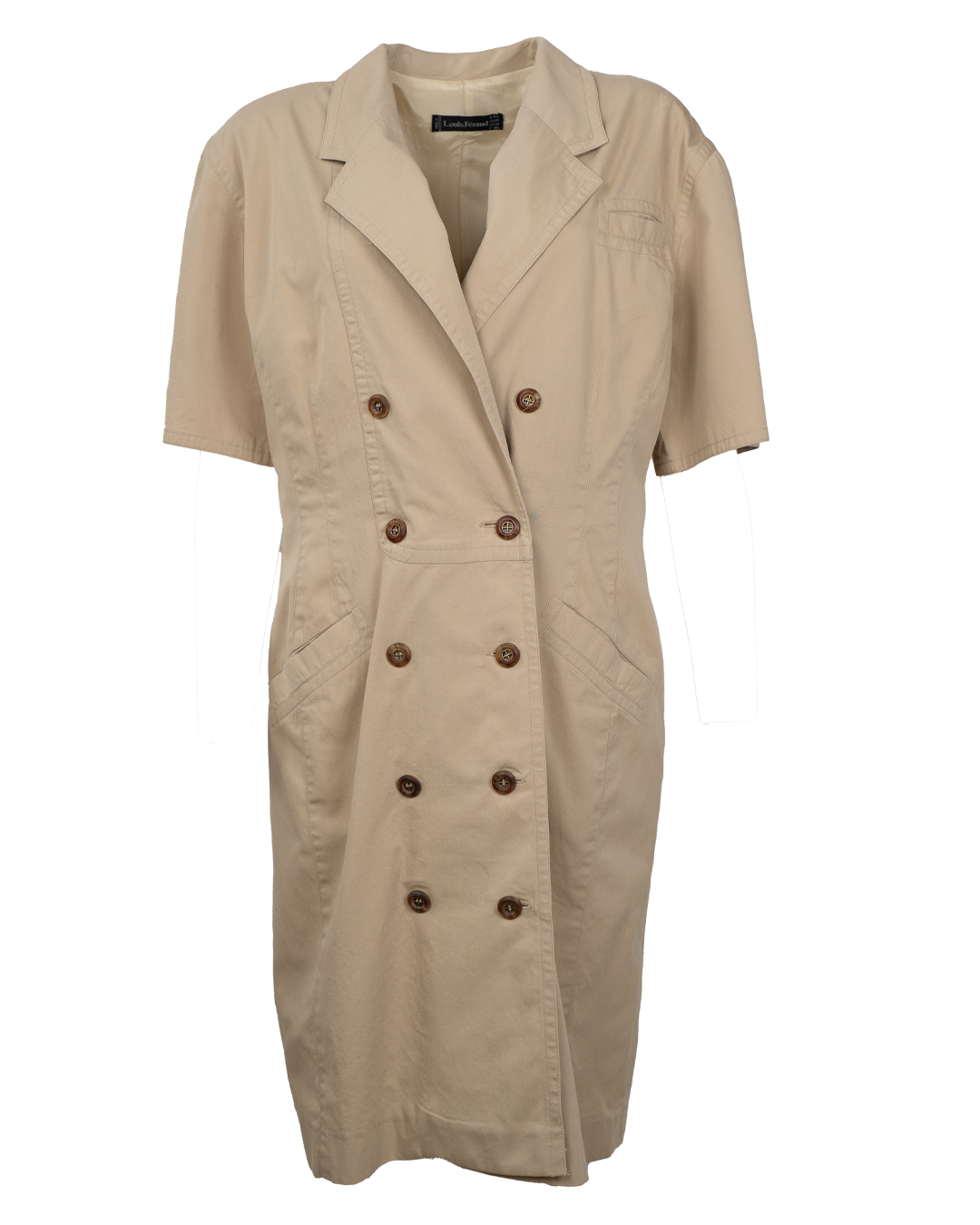 Abito Donna Louis Féraud Chemisier Doppiopetto Beige a Manica Corta Vintage