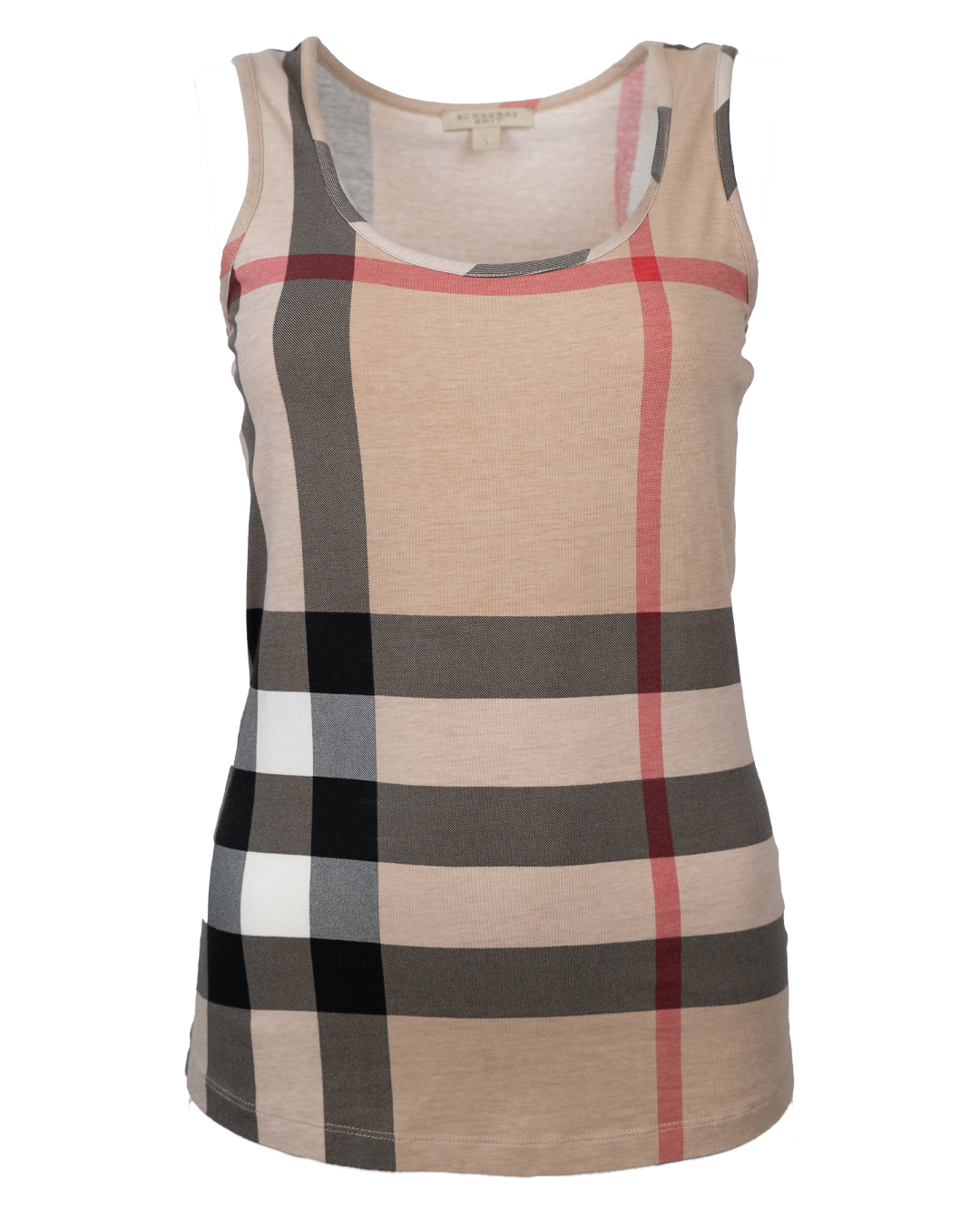 Canotta Donna Burberry Beige con Motivo Check Tartan in Cotone Vintage