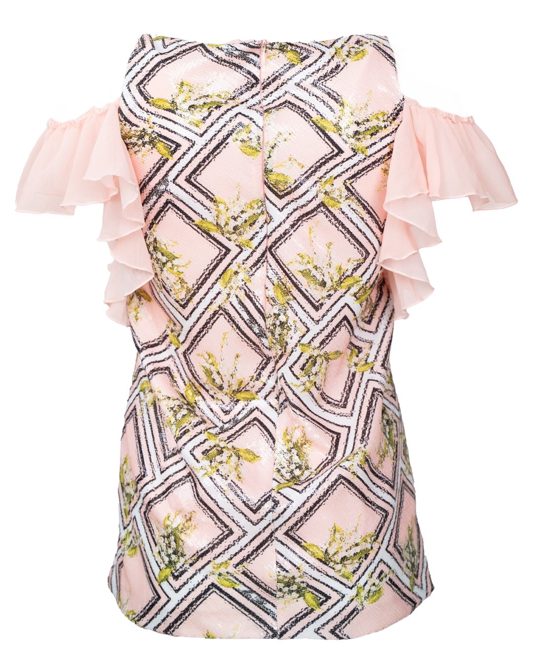 Abito Bambina Miss Blumarine Rosa con Stampa Geometrica Paillettes e Spalle Scoperte - foto 2