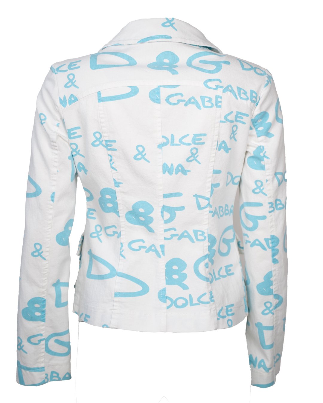 Blazer Donna Dolce & Gabbana Bianco con Stampa Logo Azzurra All-Over Vintage - foto 2