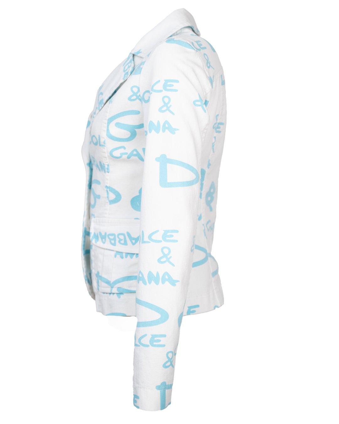 Blazer Donna Dolce &Amp; Gabbana Bianco Con Stampa Logo Azzurra All-Over Vintage 3 Blazer Donna Dolce &Amp; Gabbana Bianco Con Stampa Logo Azzurra All-Over Vintage - Foto 3