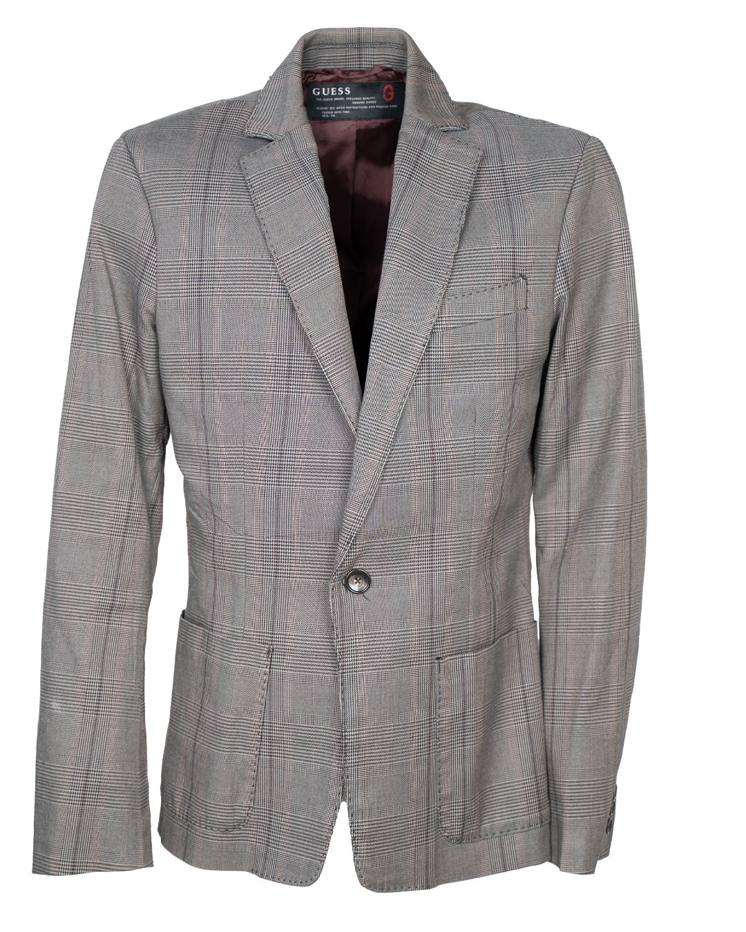 Giacca Blazer Uomo Guess Principe di Galles Grigio con Fodera Bordeaux Vintage