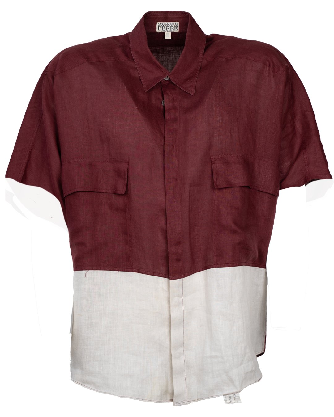 Camicia Uomo Gianfranco Ferré in Lino Bordeaux con Banda Panna a Contrasto Vintage