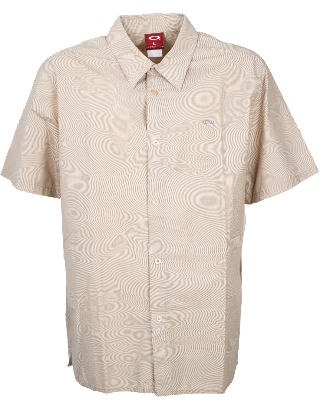 Camicia Uomo Oakley Beige a Manica Corta con Micro Righe e Logo Ellisse Vintage