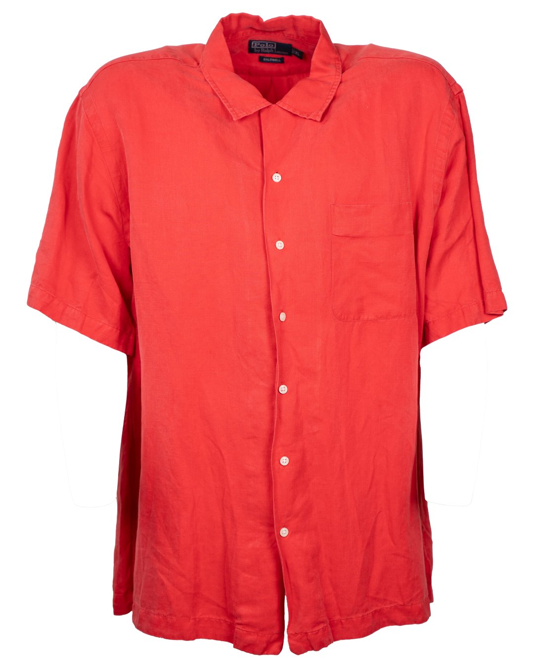 Camicia Uomo Polo Ralph Lauren Rosso Corallo in Lino a Manica Corta Vintage