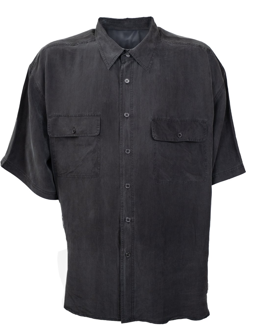Camicia Uomo René in Seta Grigio Antracite a Manica Corta con Taschini Vintage