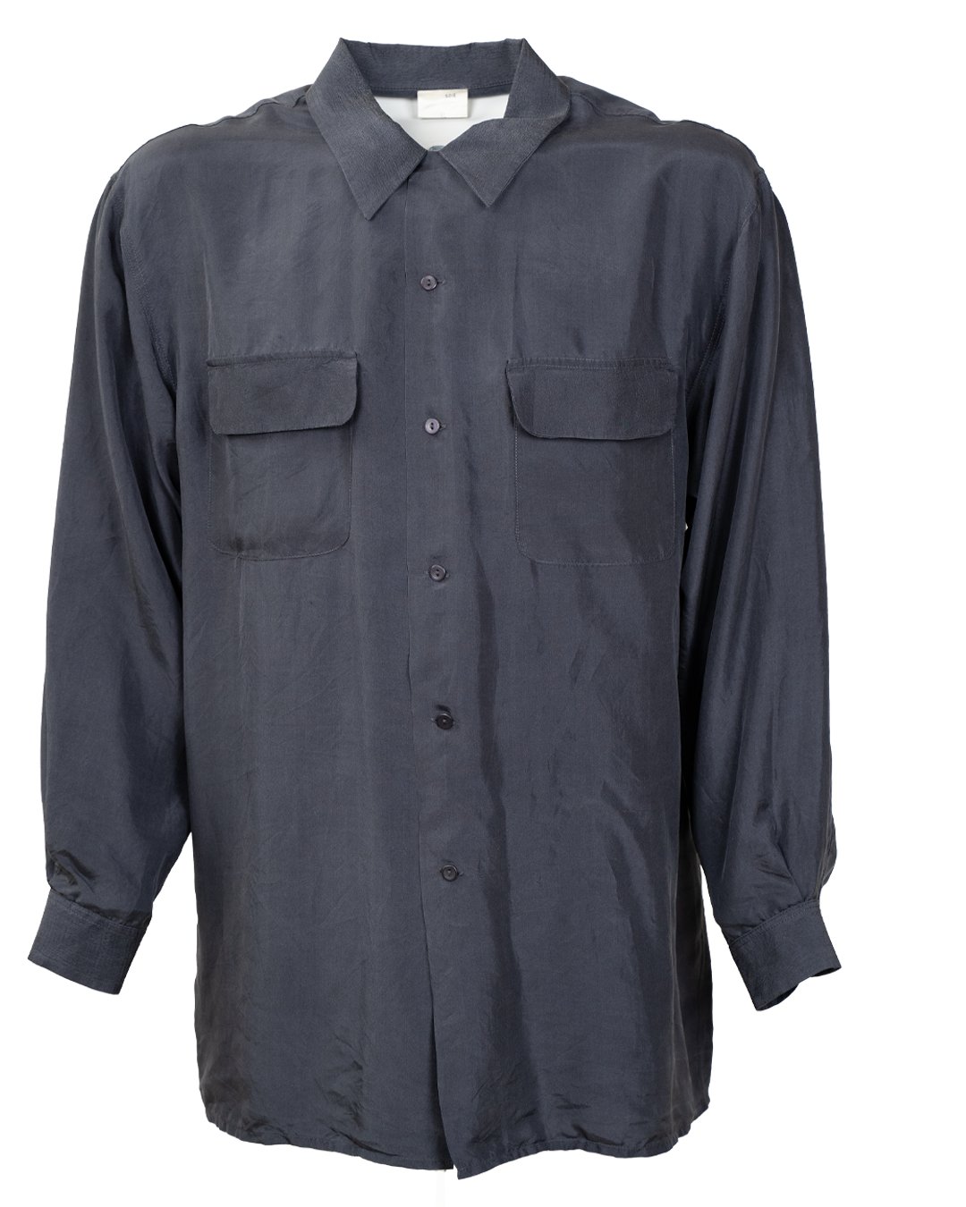 Camicia Uomo in Seta Grigio Ardesia a Manica Lunga con Taschini Vintage