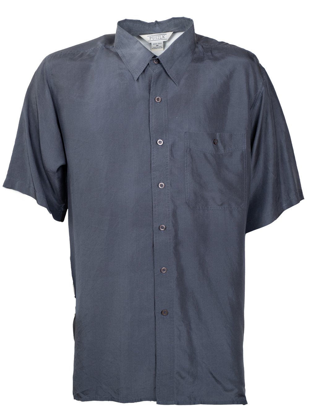 Camicia Uomo Pusilk in Seta Grigio Ardesia a Manica Corta Vintage