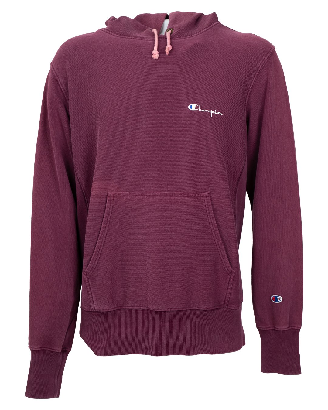 Felpa con Cappuccio Uomo Champion Bordeaux con Logo Script Ricamato Vintage