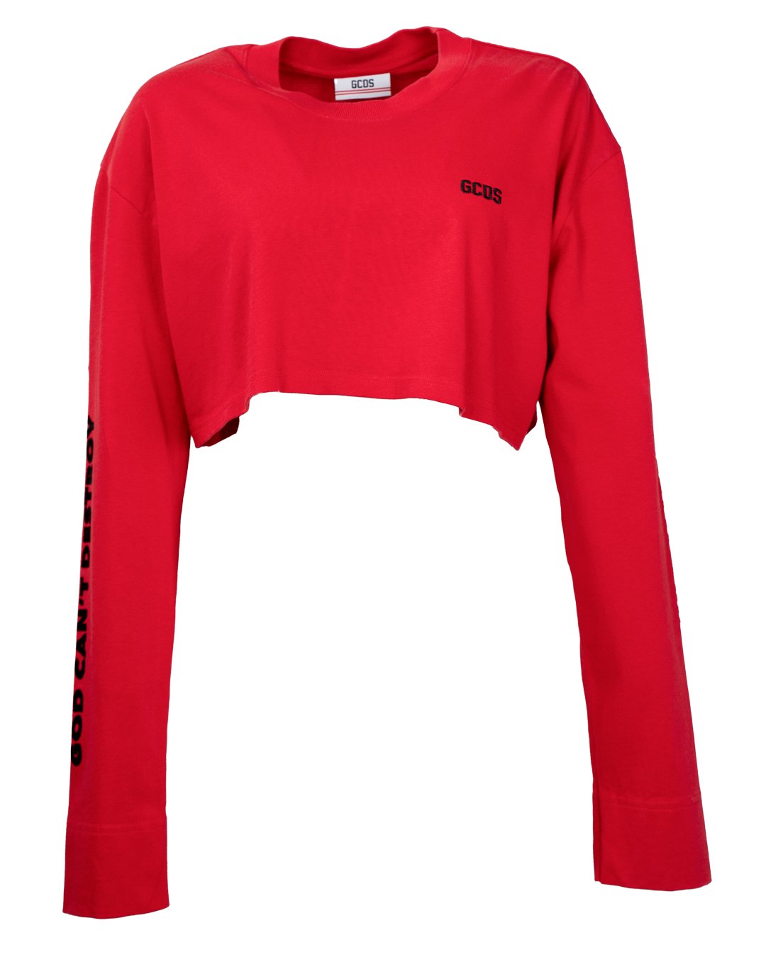 Felpa Donna GCDS Cropped Rossa a Manica Lunga con Logo e Scritta Vintage