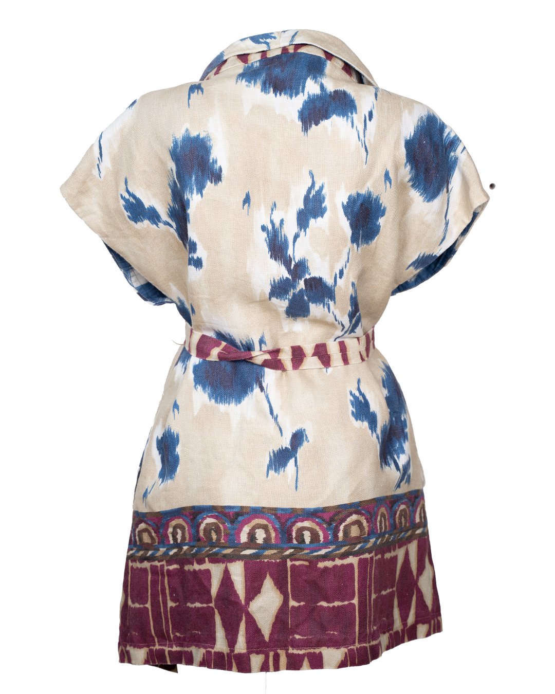 Giacca Kimono Donna I'M Isola Marras Panna con Stampa Ikat Blu e Bordo Etnico Vintage - foto 2