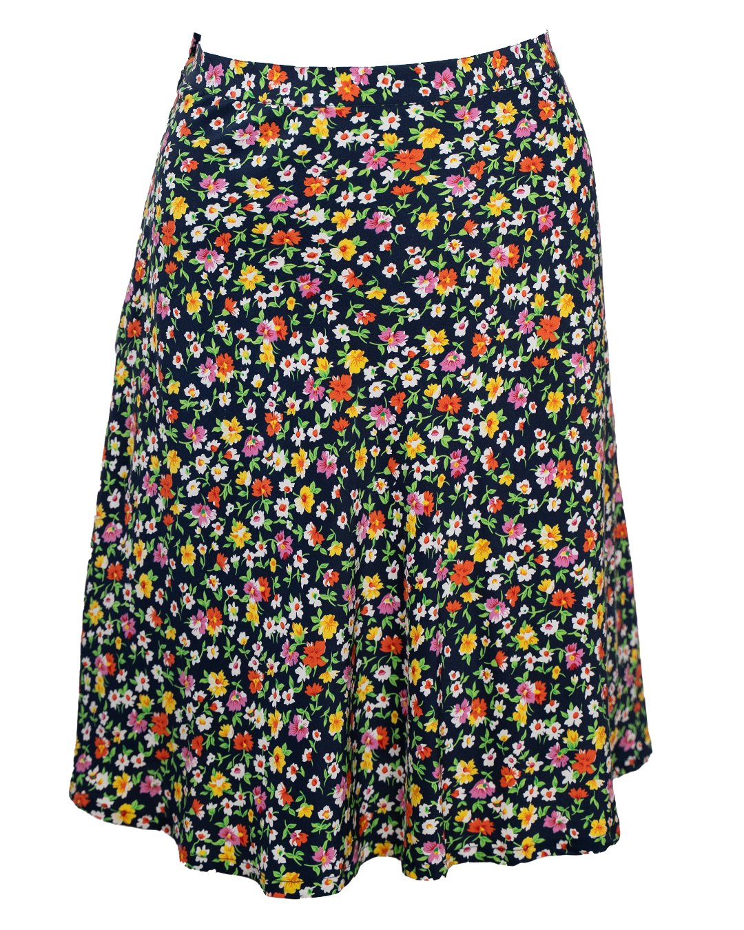 Gonna Donna in Seta a Fiori Fondo Blu Navy Svasata Vintage Anni 80
