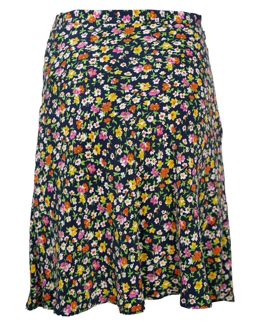 Gonna Donna in Seta a Fiori Fondo Blu Navy Svasata Vintage Anni 80 - foto 2