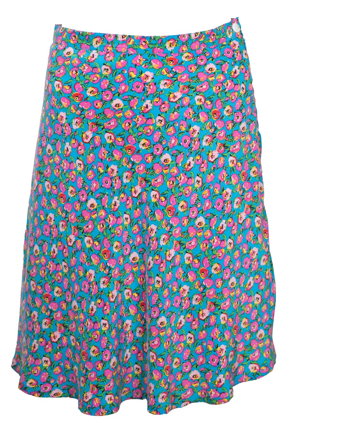 Gonna Donna in Seta a Fiori Fondo Turchese Svasata Vintage Anni 80