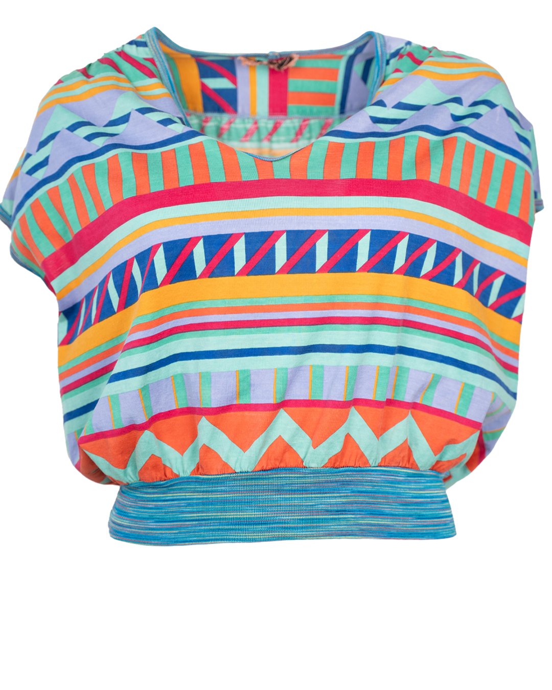 Maglia Top Donna Missoni Multicolor a Righe e Zigzag Vintage Anni 80 Mezza Manica