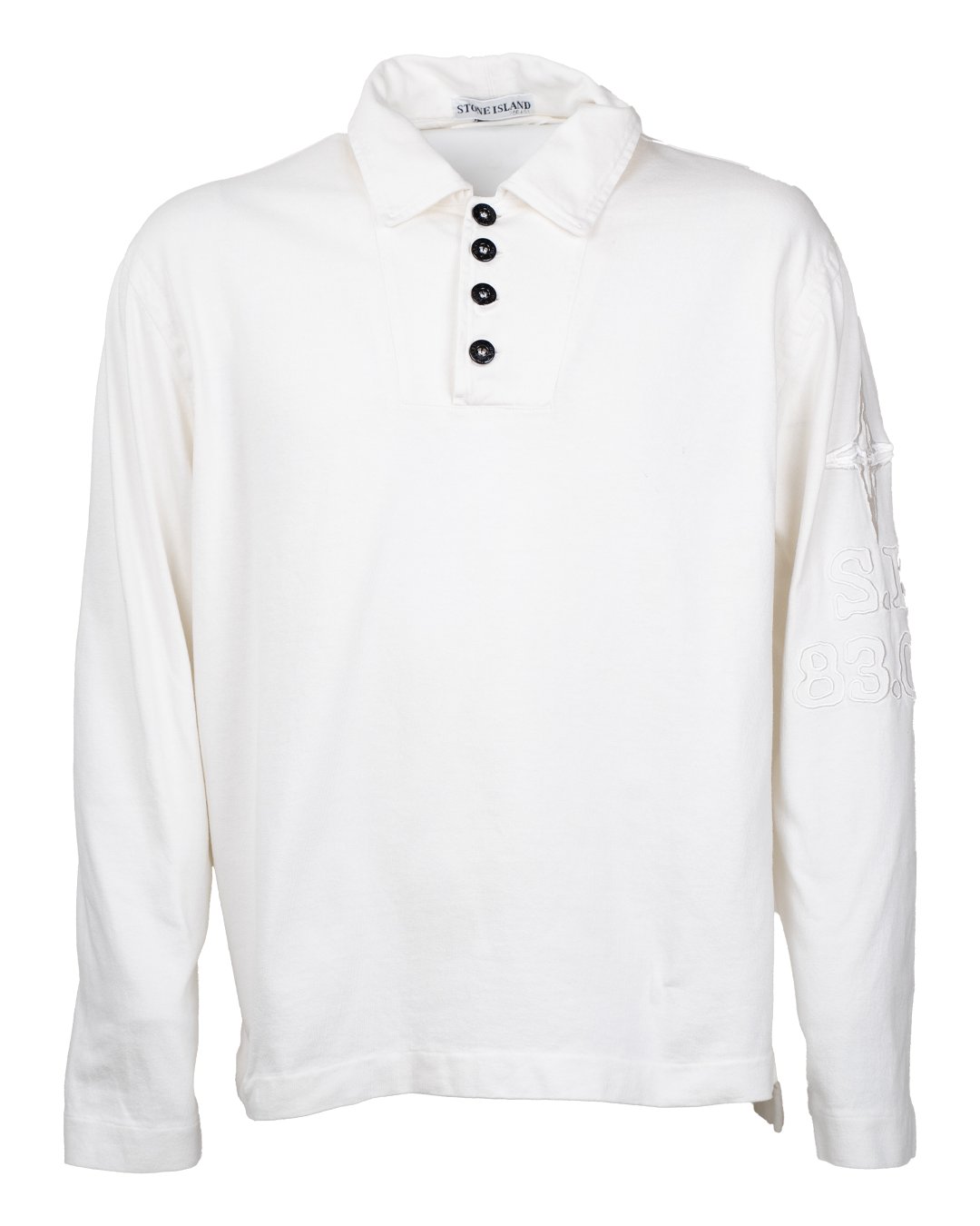 Maglia Polo Uomo Stone Island Panna in Cotone a Coste Manica Lunga Vintage