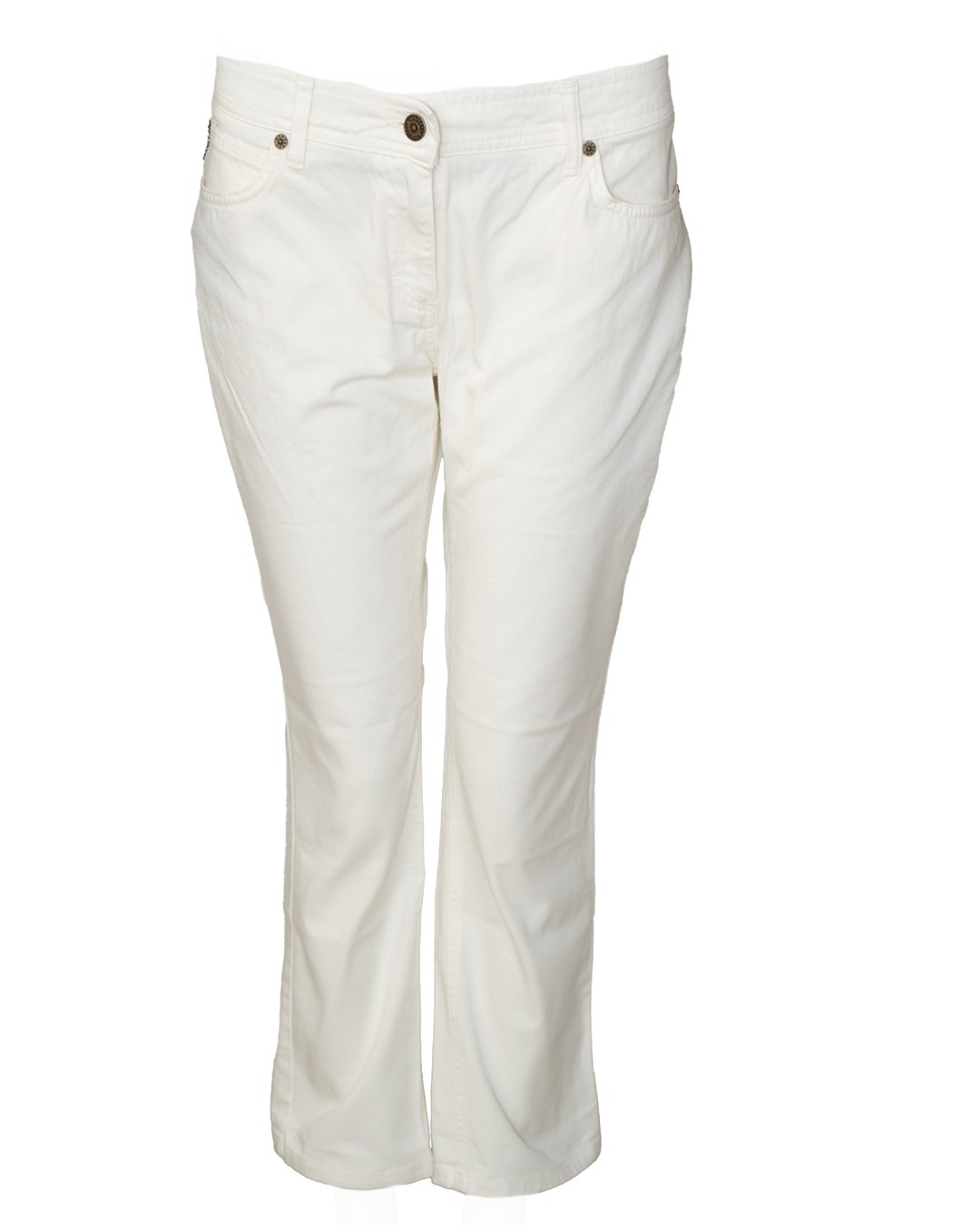 Pantaloni Donna Burberry Bianchi a Cinque Tasche con Stemma Araldico Dorato Vintage