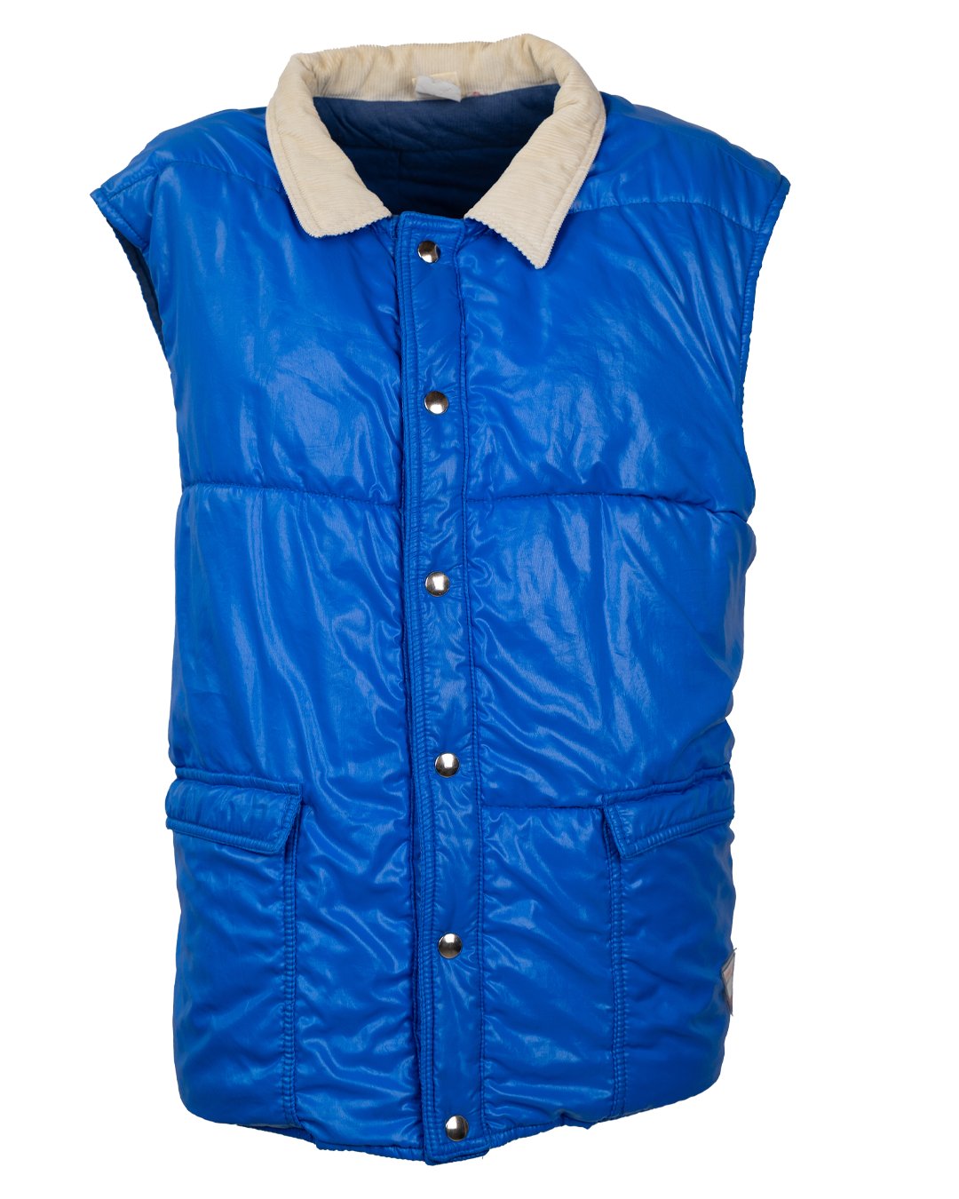 Smanicato Uomo Fiorucci Imbottito Blu Elettrico con Collo in Velluto Vintage