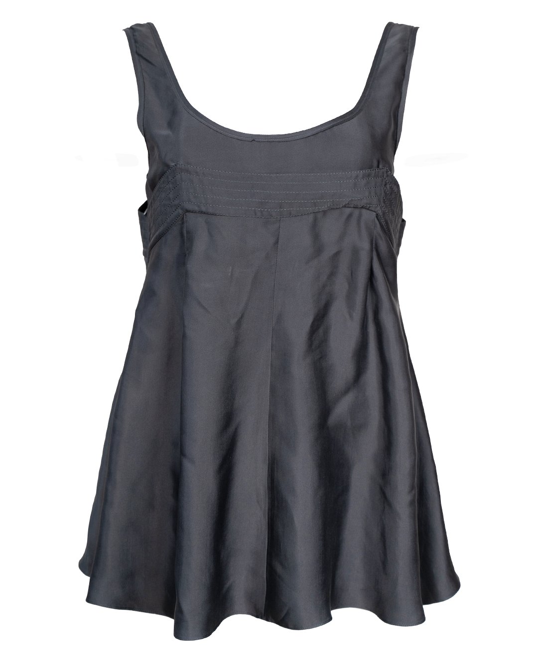 Top Blusa Donna Givenchy in Seta Grigio Antracite Smanicato Vintage con Pinces