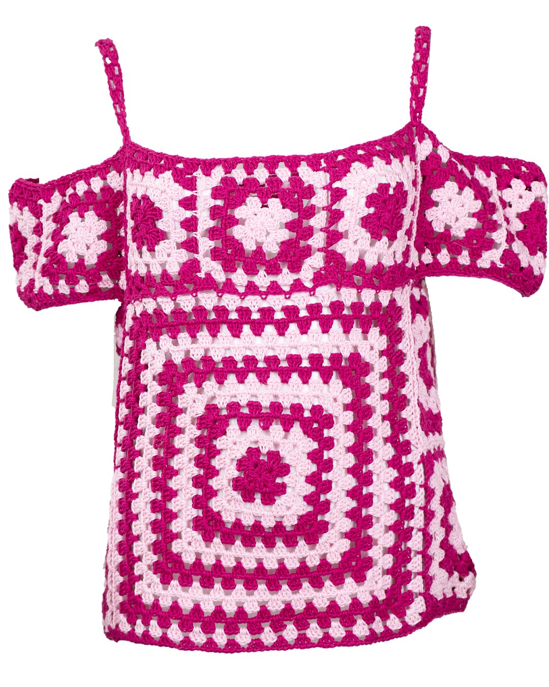 Top Donna all'Uncinetto Artigianale Fuxia e Rosa a Mattonelle Vintage Anni 80 - foto 2
