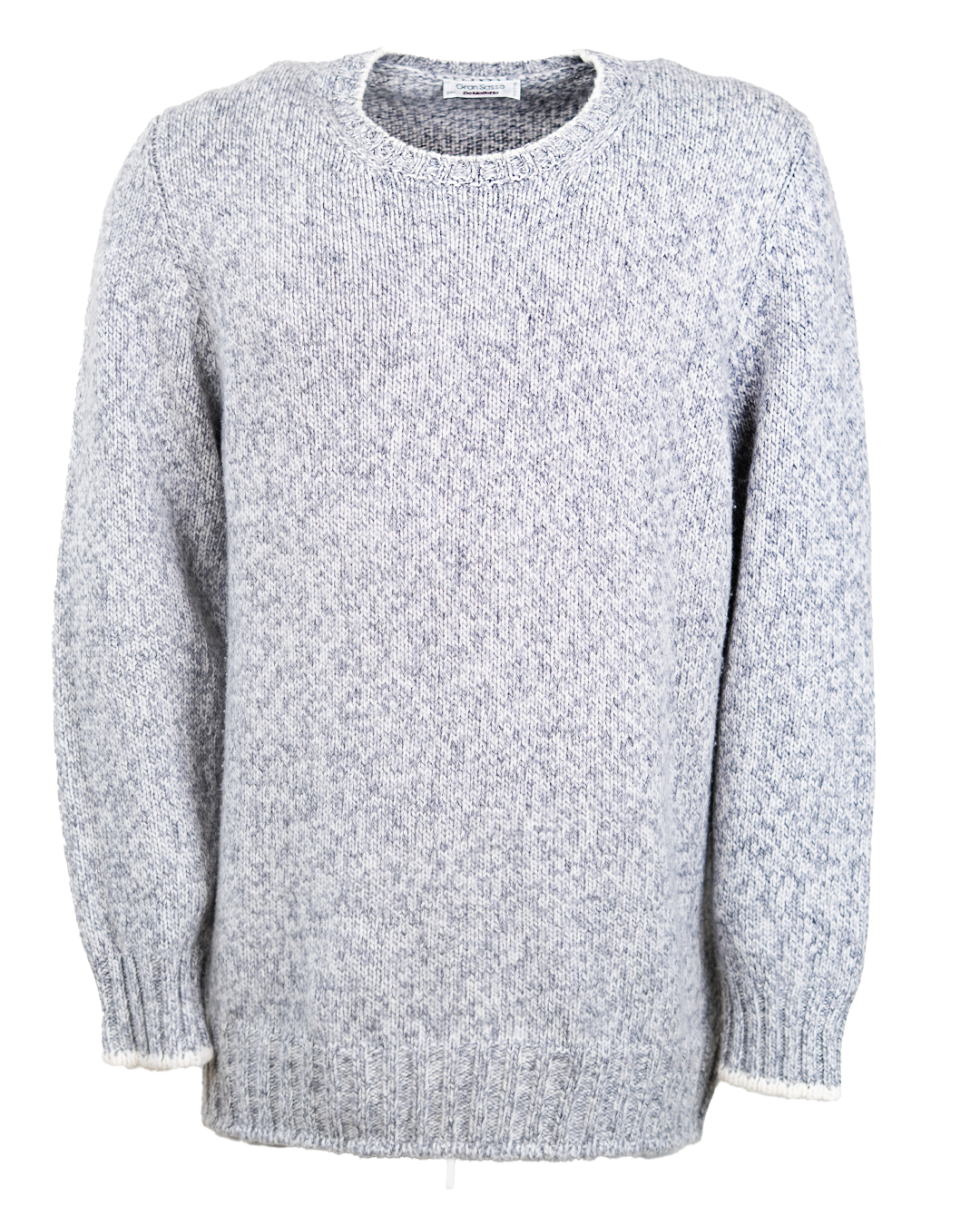 Maglione Uomo Gran Sasso Vintage Grigio Melange Girocollo Maglia Grossa Bordi a Contrasto Made in Italy