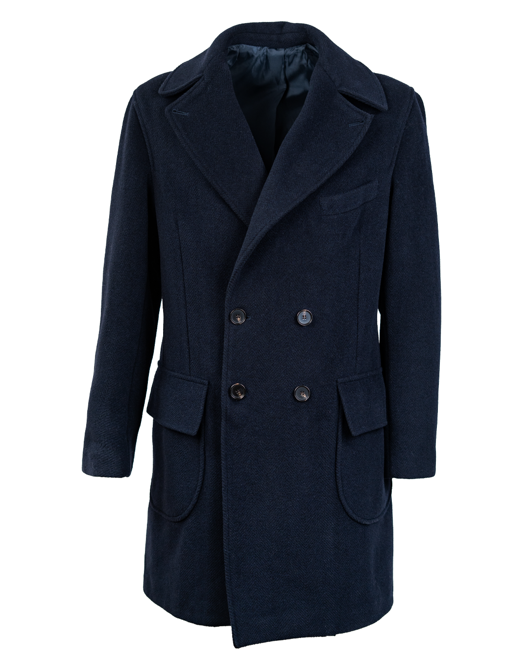 Cappotto Doppiopetto Uomo Martin Zelo Blu Navy Spina di Pesce con Martingala e Tasche a Toppa Vintage