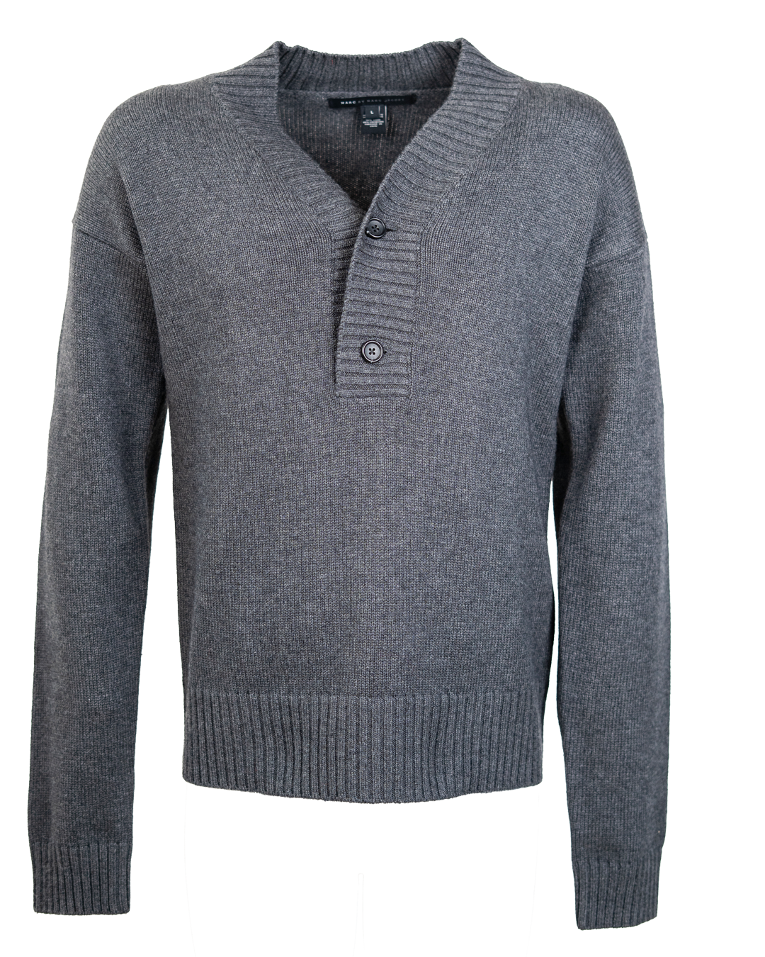Maglione Uomo Marc by Marc Jacobs Grigio Antracite Lana e Cashmere Scollo a V con Bottoni Vintage Anni 2000