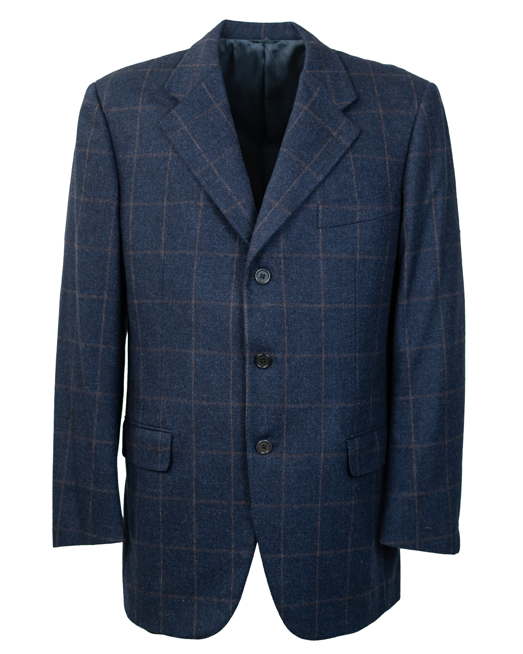 Giacca Blazer Uomo Burberry Blu Navy a Quadri Finestra Marrone e Ocra Monopetto Tre Bottoni Vintage Anni 2000