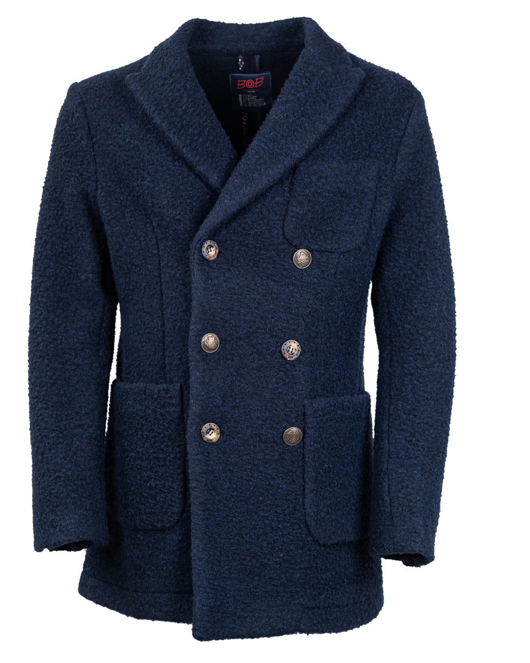Giacca Doppiopetto Uomo BOB Blu Navy in Lana Bouclé con Martingala e Bottoni Metallo Made in Italy