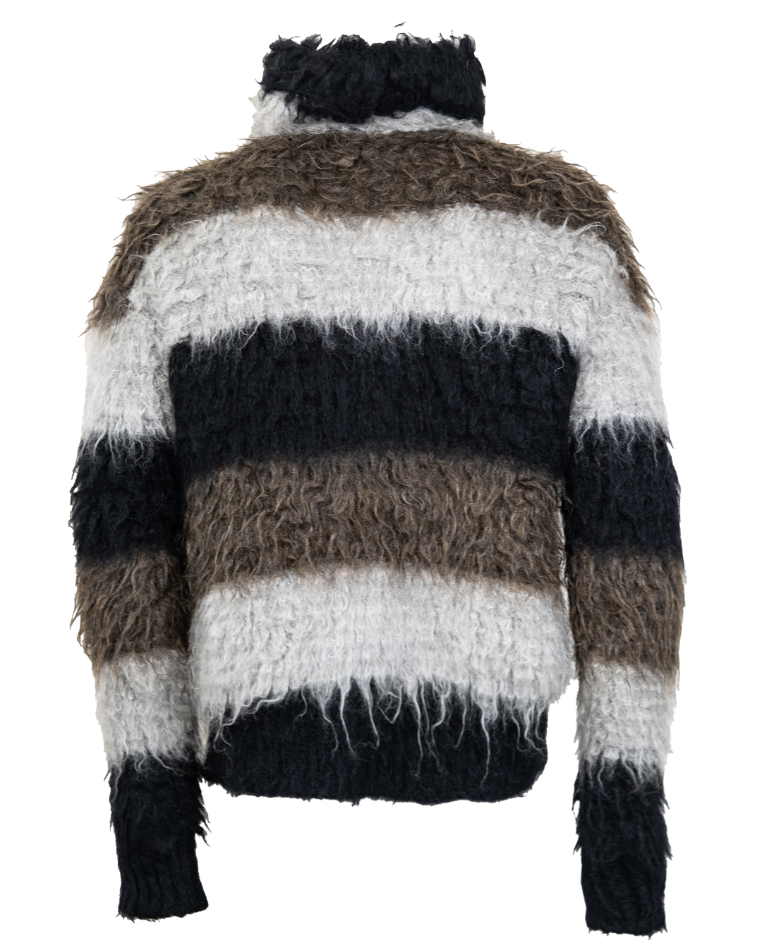 Maglione Uomo Saint Laurent Vintage a Righe Nero Grigio e Marrone Effetto Mohair con Collo Alto a Coulisse - foto 2