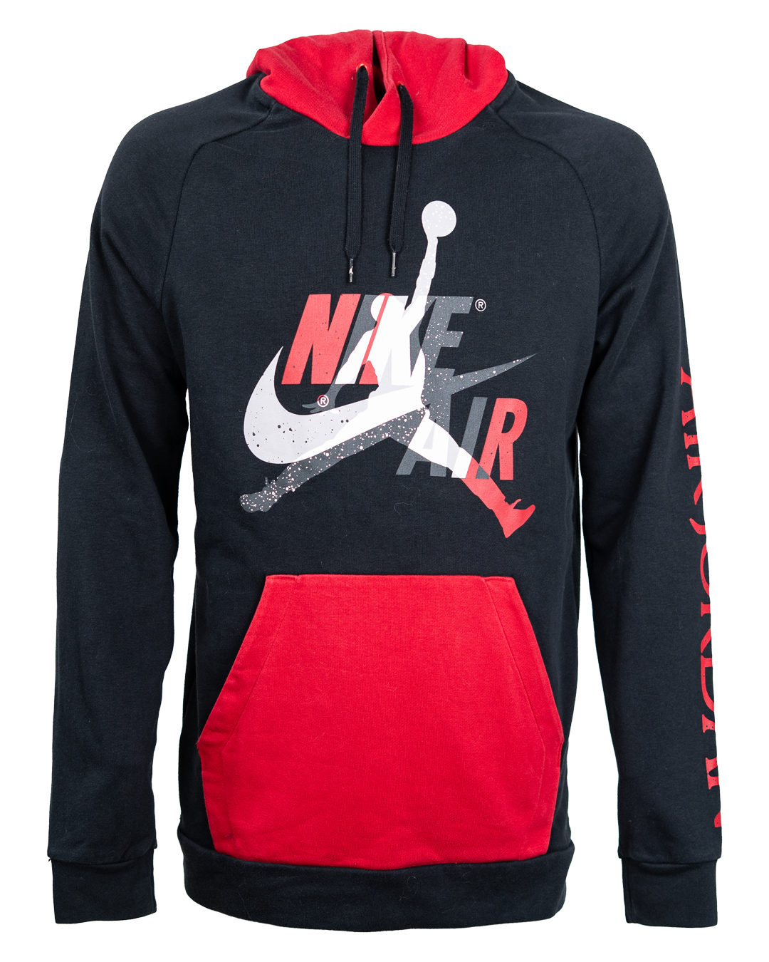 Felpa con Cappuccio Uomo Jordan Nera e Rossa Vintage Anni 2000 Stampa Nike Air Jumpman e Tasca a Marsupio
