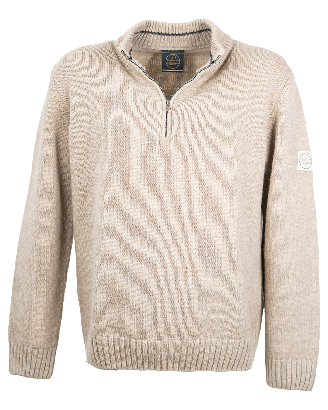 Maglione Mezza Zip Uomo Murphy & Nye Sailmakers Beige Mélange Collo Alto a Coste Toppa Logo sulla Manica