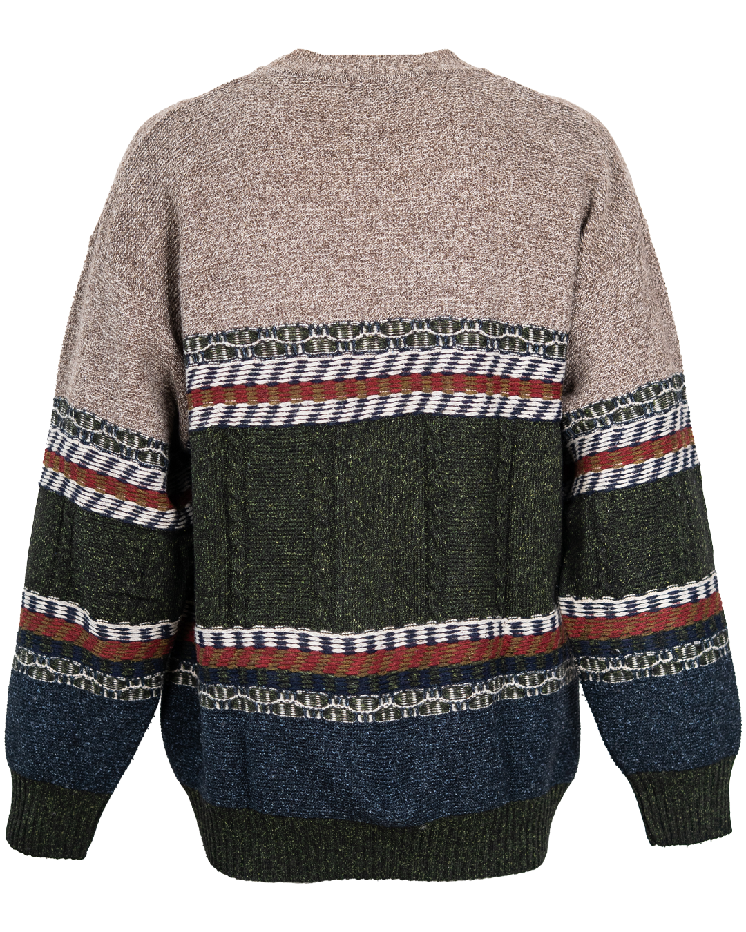 Maglione Uomo Baroni Vintage Beige Verde e Blu Girocollo a Bande Testurizzate con Applicazioni Made in Italy - foto 2