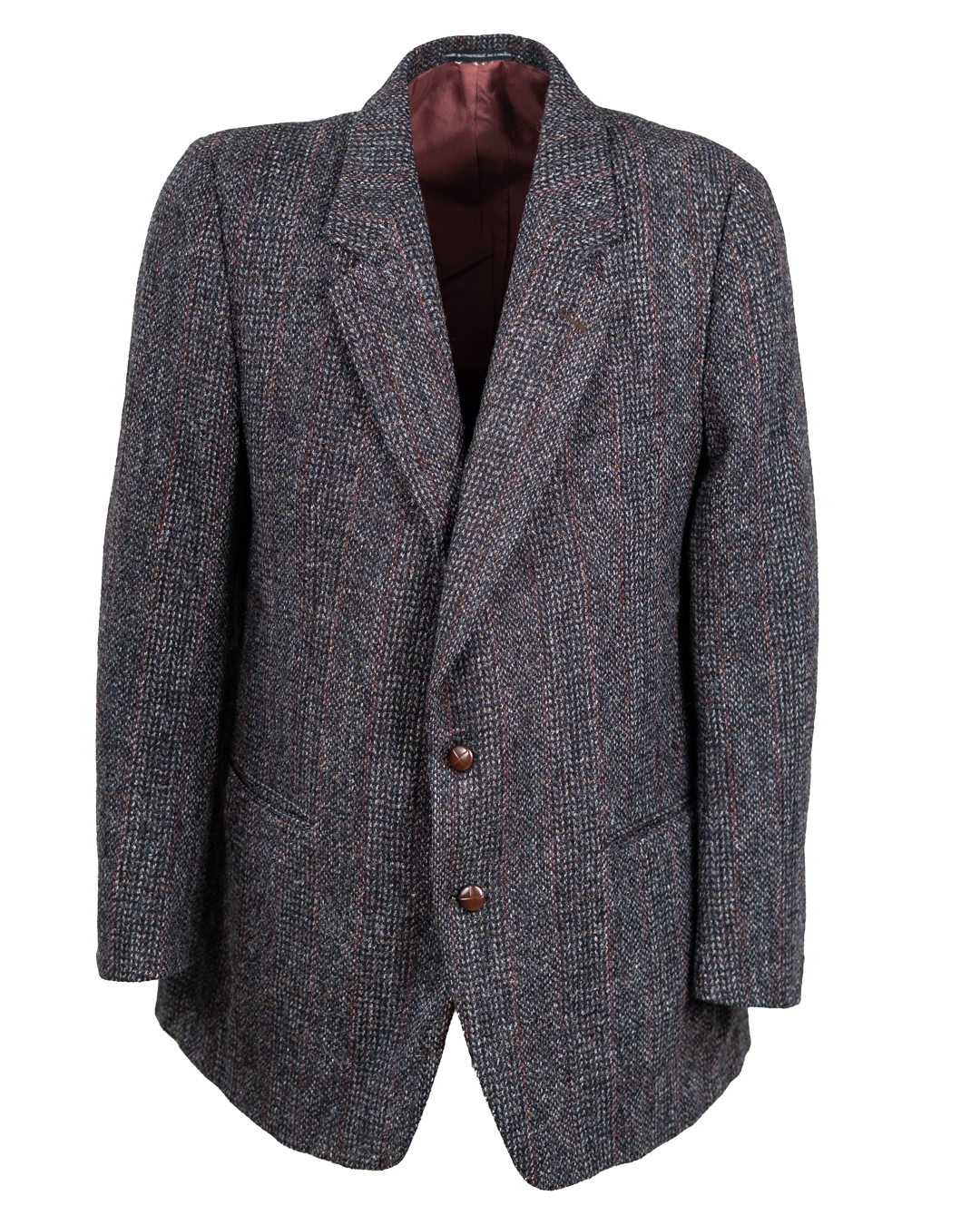 Giacca Blazer Uomo Harris Tweed Grigio Antracite Vintage Anni 70 Bottoni Effetto Cuoio Made in Scotland