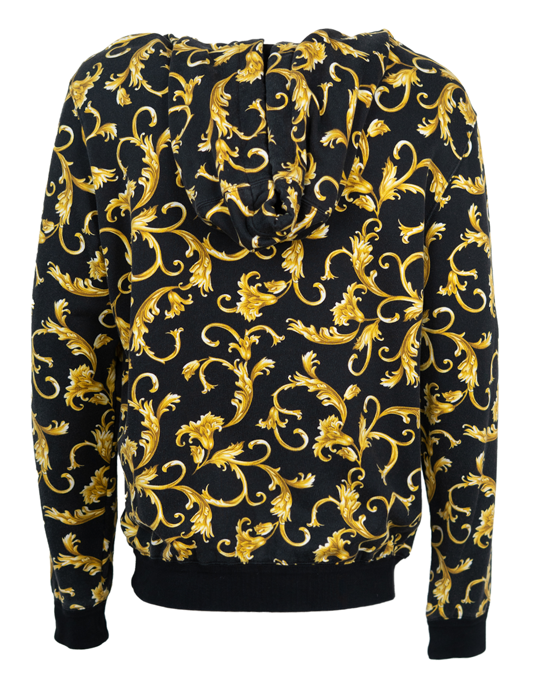Felpa con Zip e Cappuccio Uomo Versace Nero e Oro Stampa Barocco con Cursore Logato Dorato - foto 2