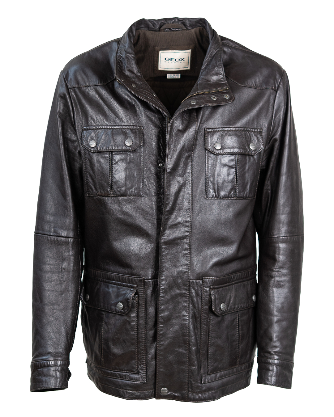 Giacca in Pelle Uomo Geox Marrone Testa di Moro Field Jacket Quattro Tasche Vintage Anni 2000