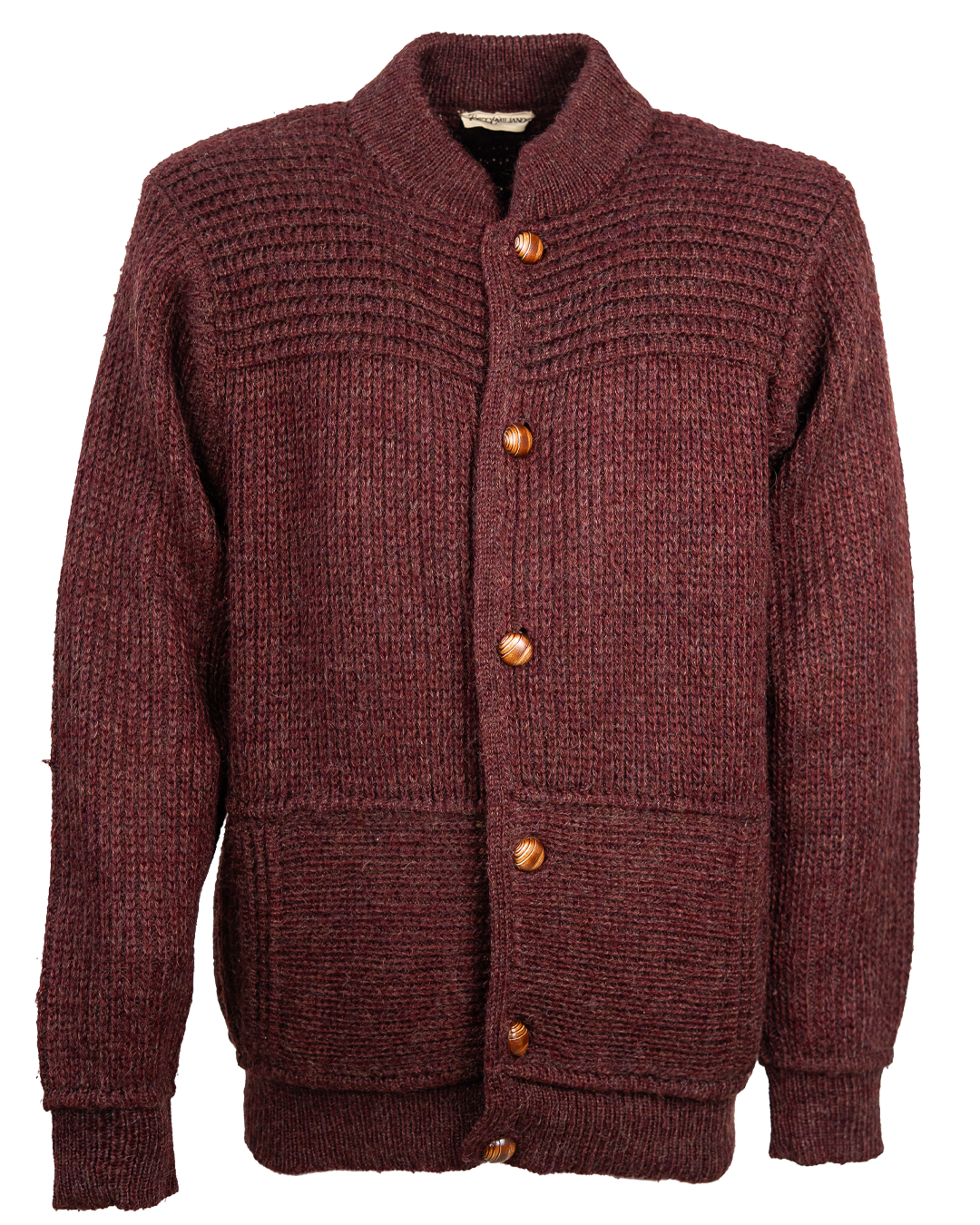 Cardigan Uomo Tosco Milano Bordeaux Vintage Anni 80 Maglia Grossa con Bottoni in Legno e Collo a Costine