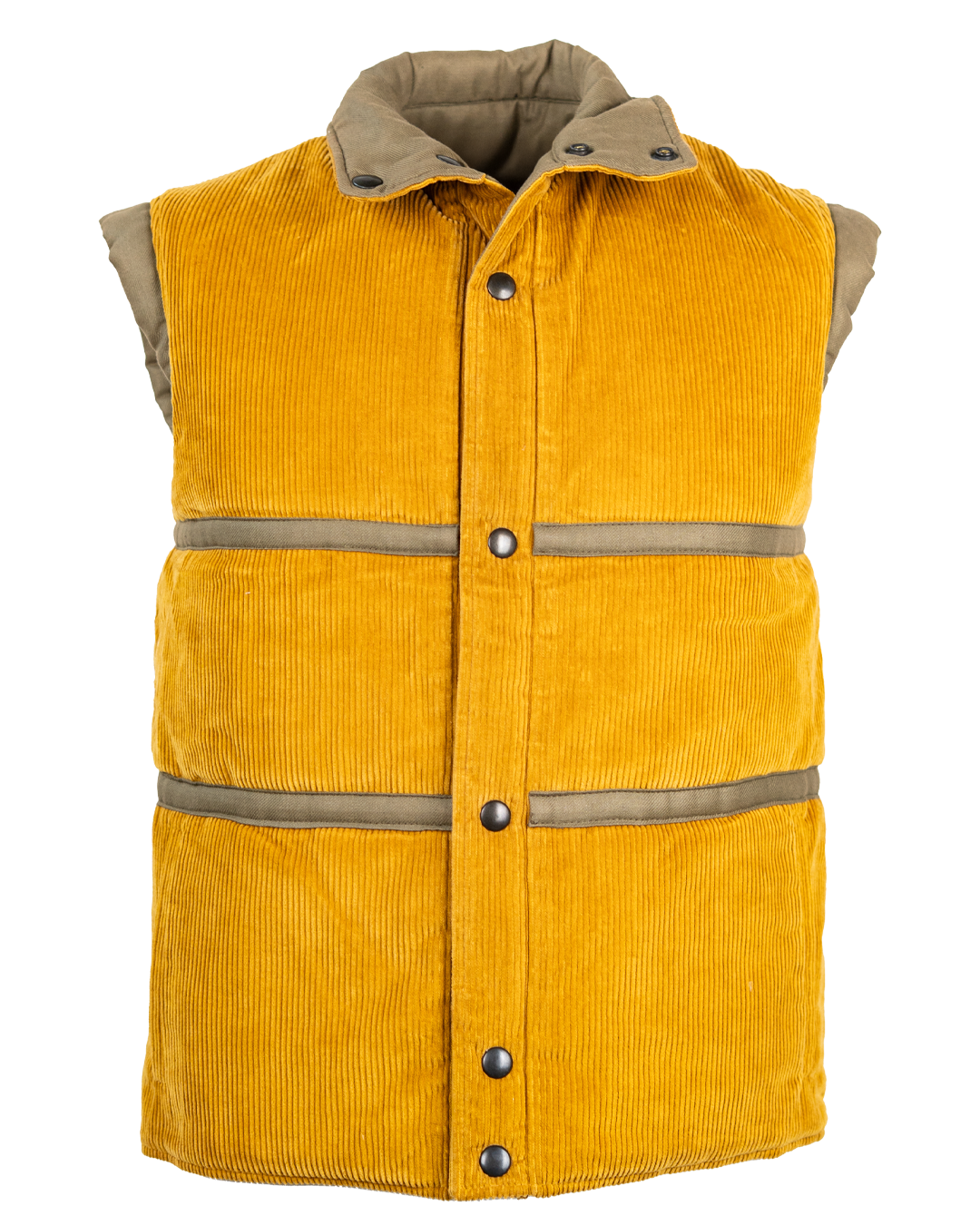 Gilet Imbottito Uomo Gio Rossetti Giallo Senape Velluto a Coste con Bande Verde Oliva Vintage Anni 80-90