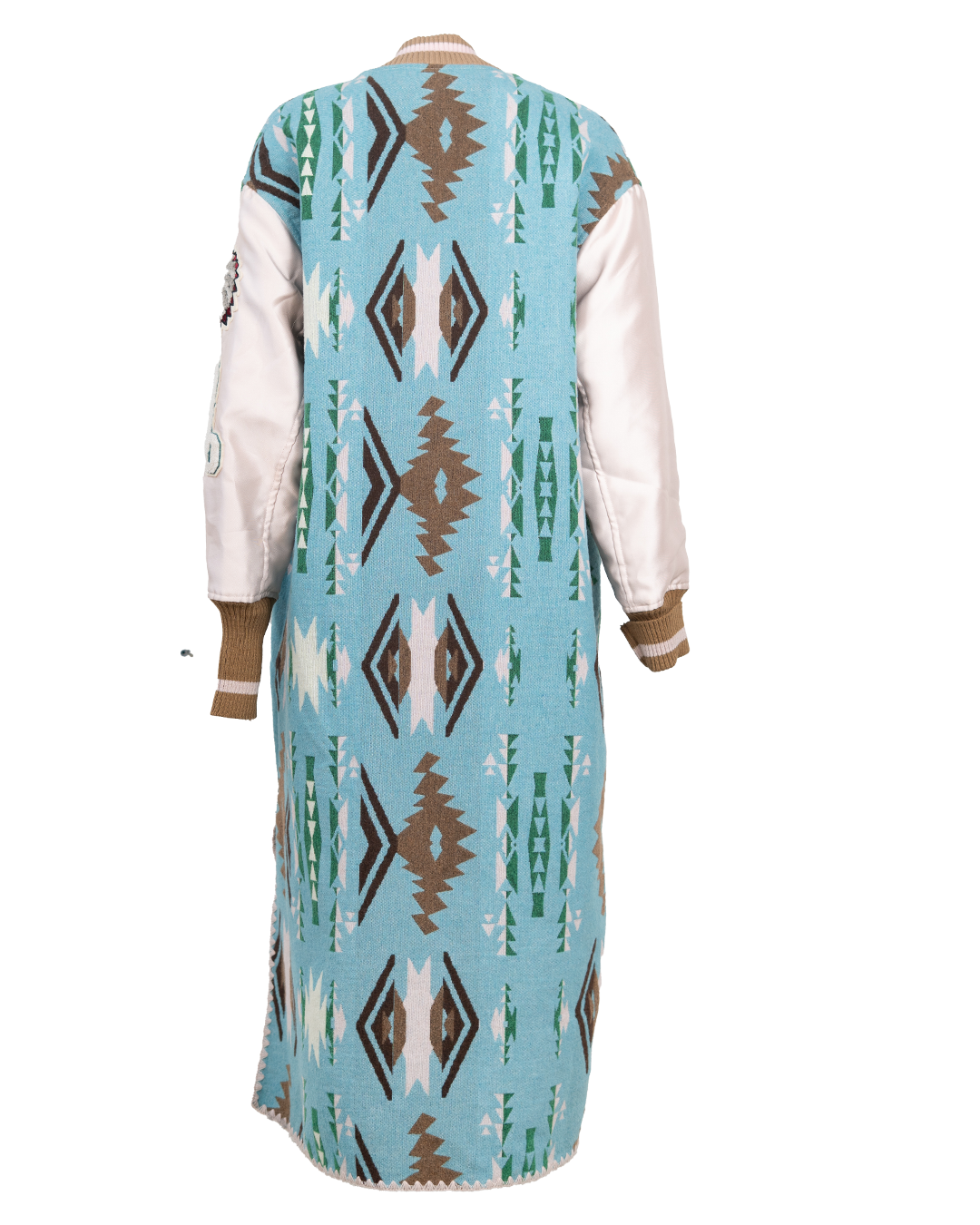 Cappotto Varsity Donna Blast-Off Turchese Jacquard Etnico con Maniche in Raso e Patch in Ciniglia - foto 2