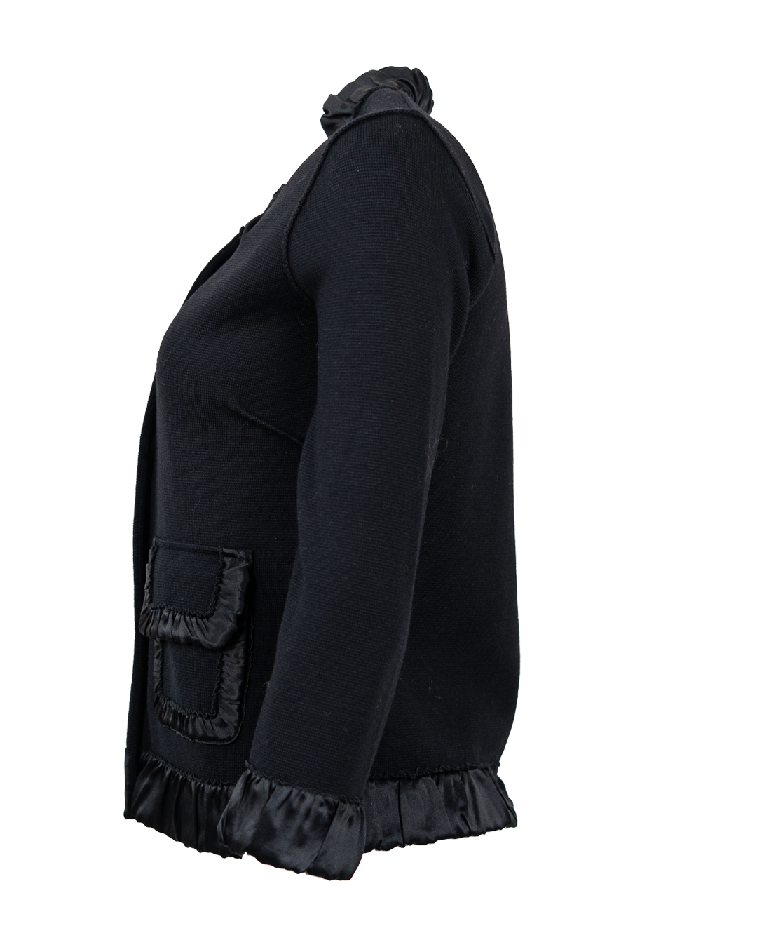Giacca Donna Dolce &Amp; Gabbana Nera In Maglia Con Rouches In Raso E Tasche A Patta Vintage Made In Italy 3 Giacca Donna Dolce &Amp; Gabbana Nera In Maglia Con Rouches In Raso E Tasche A Patta Vintage Made In Italy - Foto 3