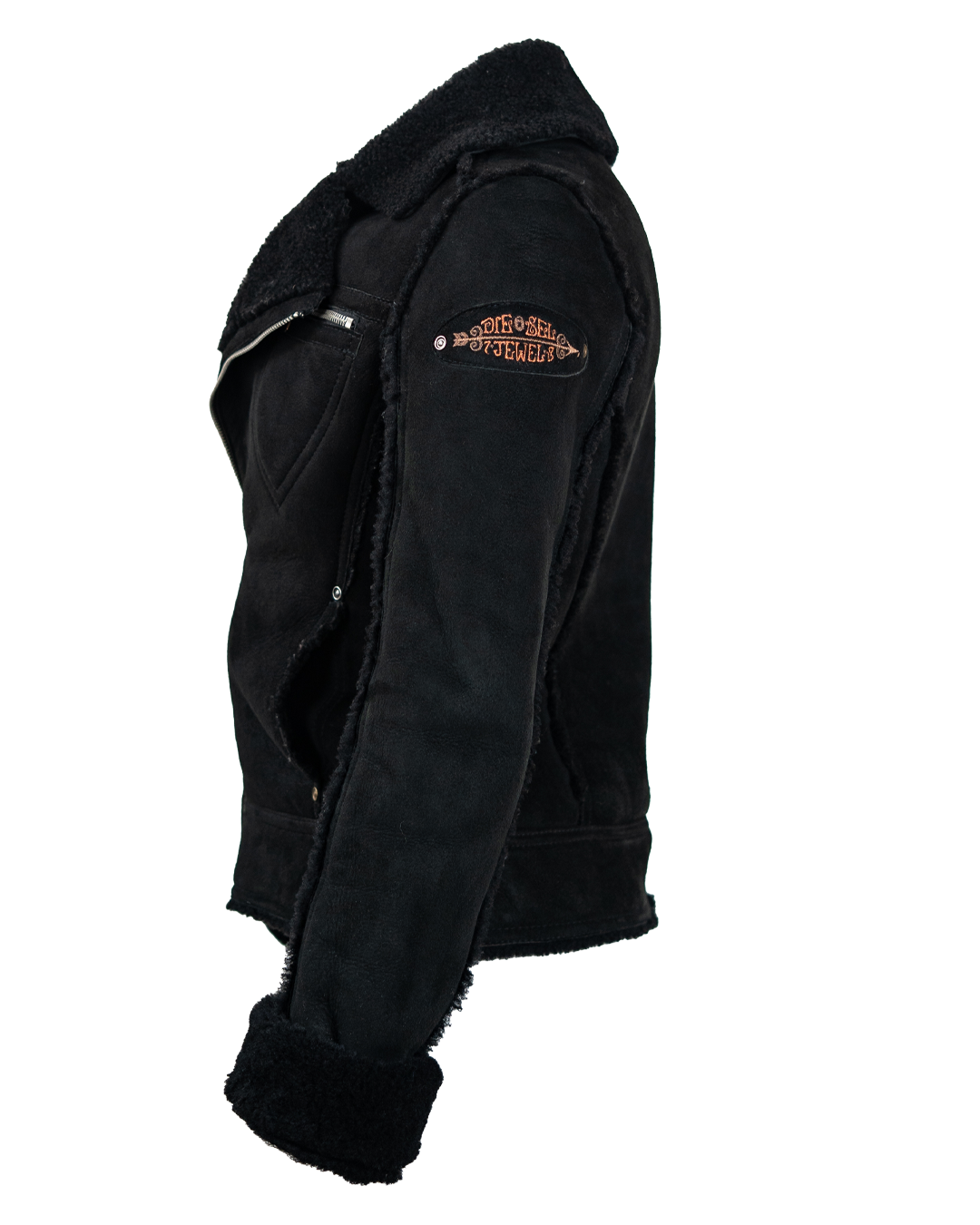 Giacca Montone Donna Diesel Nera Biker Con Zip Obliqua E Collo In Shearling Vintage Anni 2000 4 Giacca Montone Donna Diesel Nera Biker Con Zip Obliqua E Collo In Shearling Vintage Anni 2000 - Foto 4
