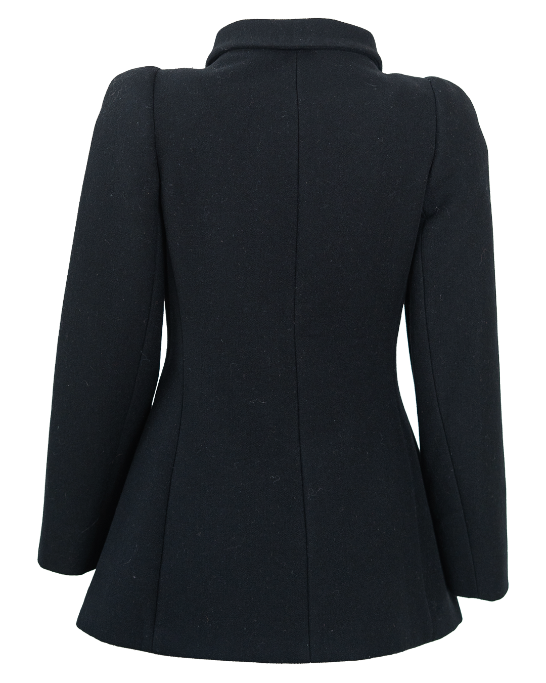Cappotto Donna Prada Nero Doppiopetto Vintage Anni 2000 Spalle a Sbuffo e Bottoni Ricoperti - foto 2
