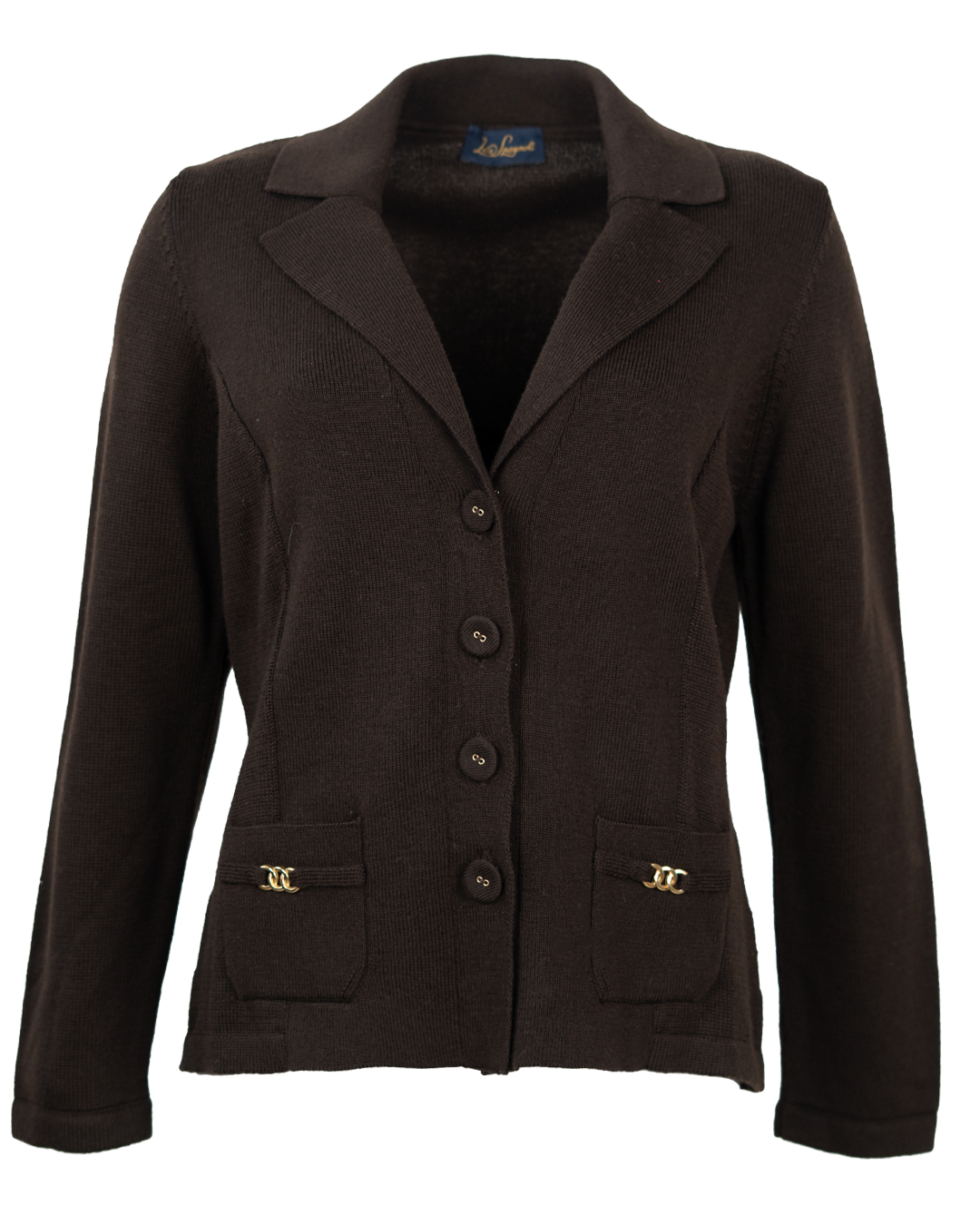 Cardigan Donna Luisa Spagnoli Marrone Cioccolato Stile Blazer con Catene Dorate Vintage Anni 90 Made in Italy