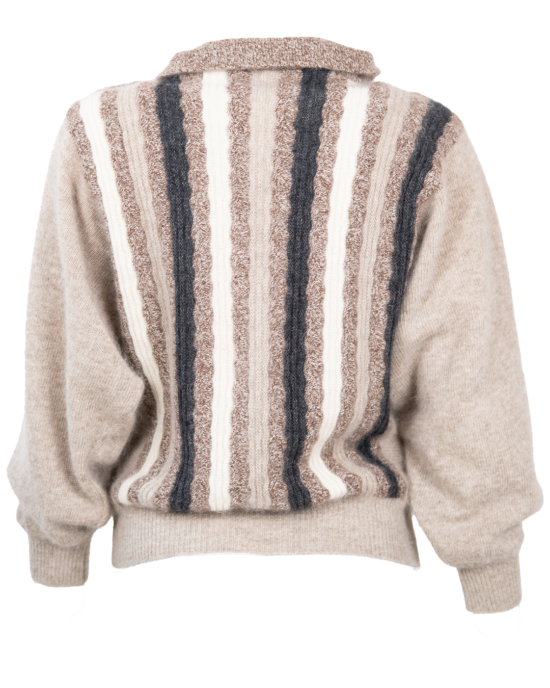 Maglione Donna Milar Beige a Righe Verticali Marrone e Antracite con Collo a Punta Vintage Anni 80 - foto 2