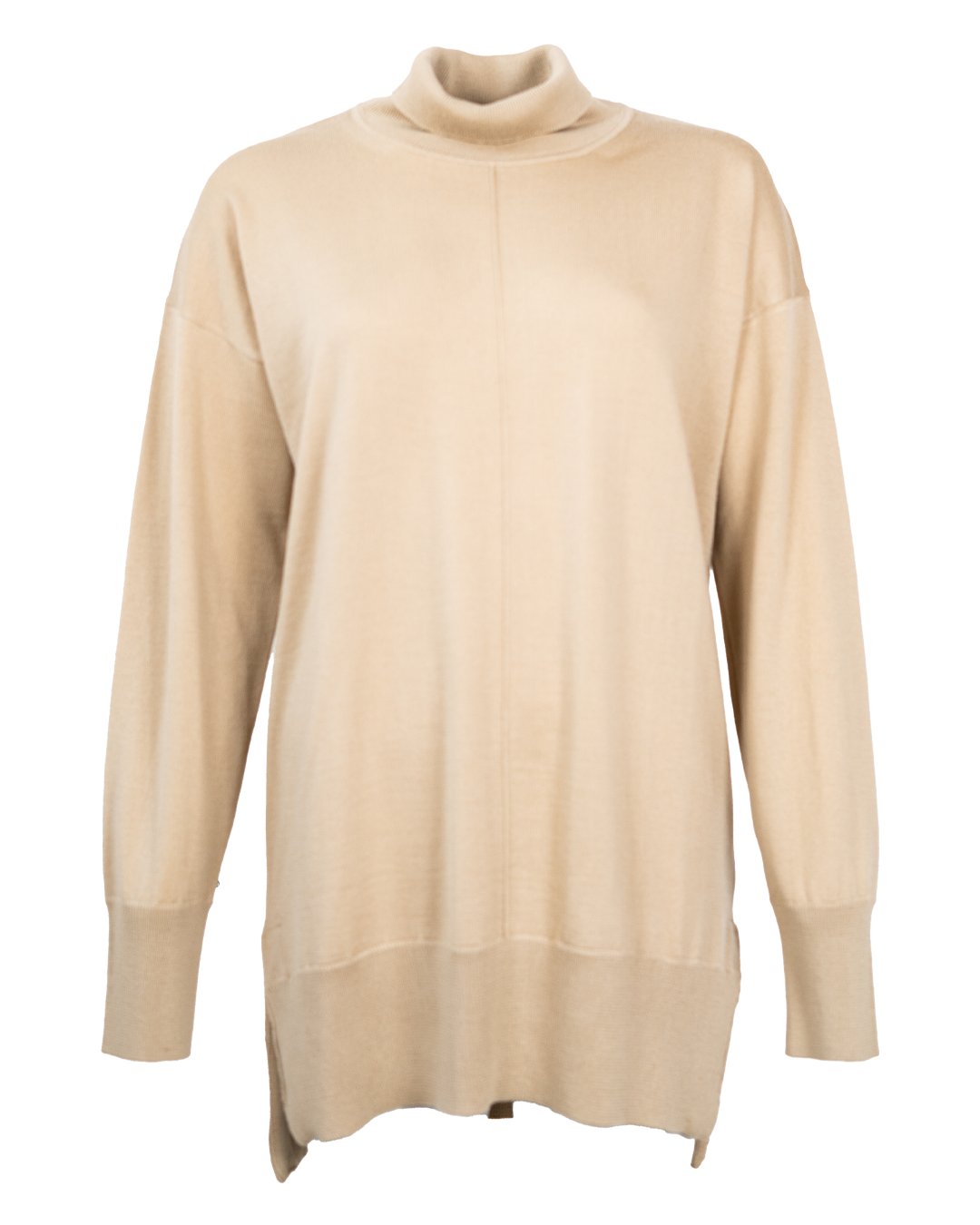 Maglia Dolcevita Donna Alpha Studio Beige in Pura Lana Oversize con Spacchi Laterali Made in Italy