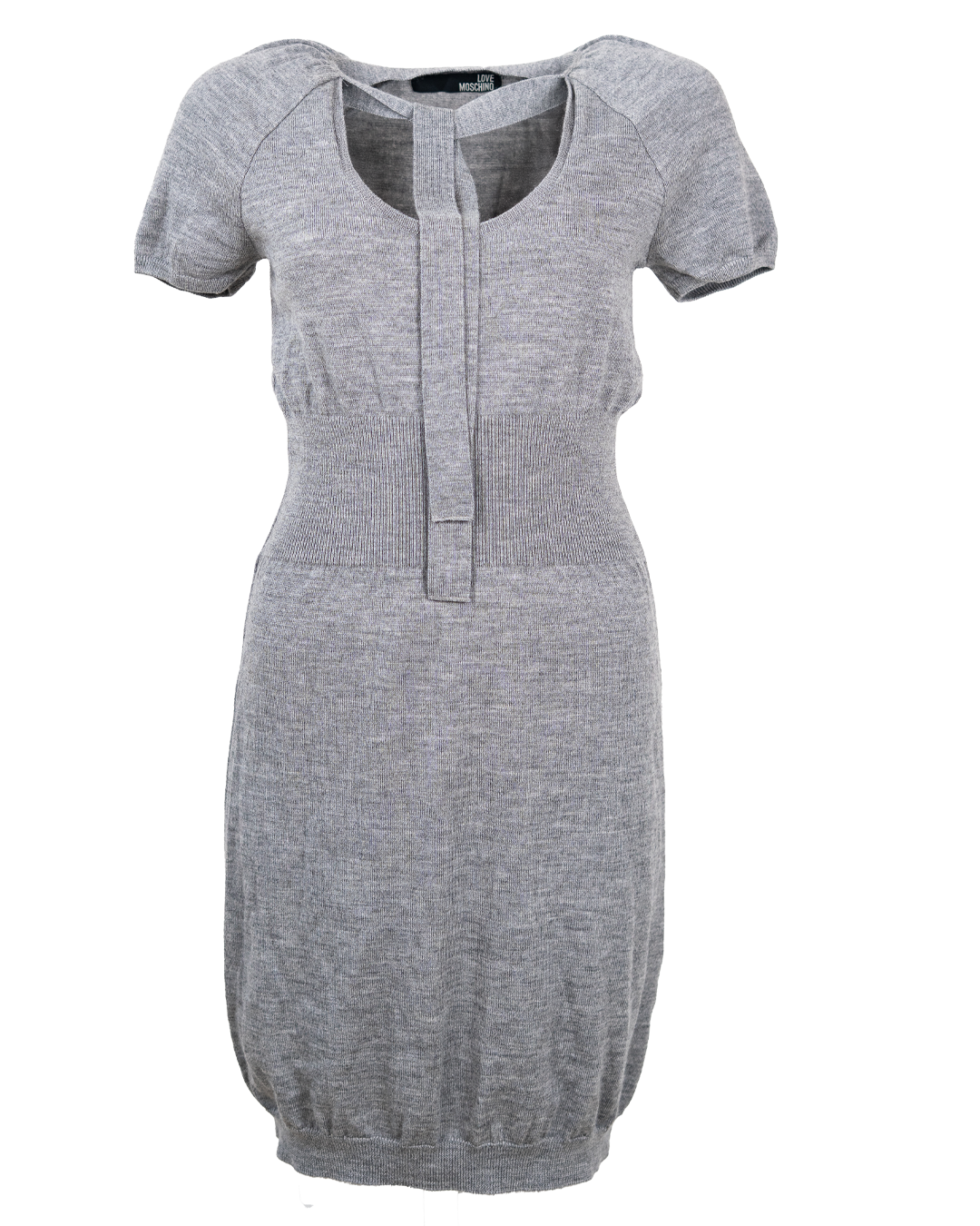 Abito in Maglia Donna Love Moschino Grigio Melange Vintage Anni 2000 Vita a Coste e Nastro allo Scollo