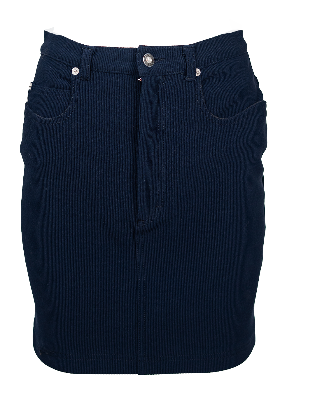 Gonna Donna Guess Vintage Anni 90 Blu Navy a Coste Cinque Tasche con Logo Triangolo Washed Jeans